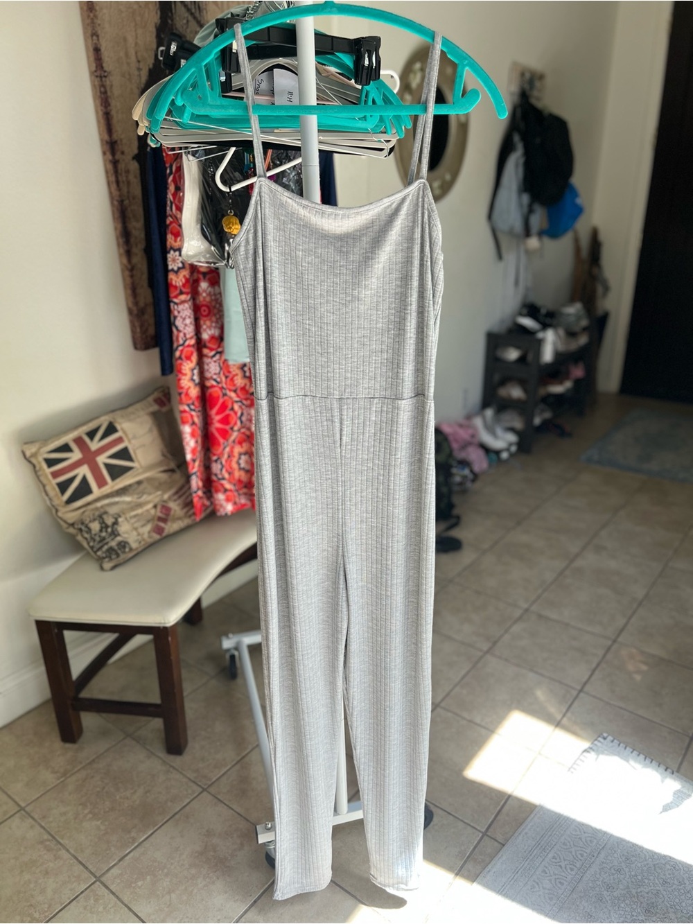 Missguided + Silver Ribbed Spaghetti-Strap Jumpsuit